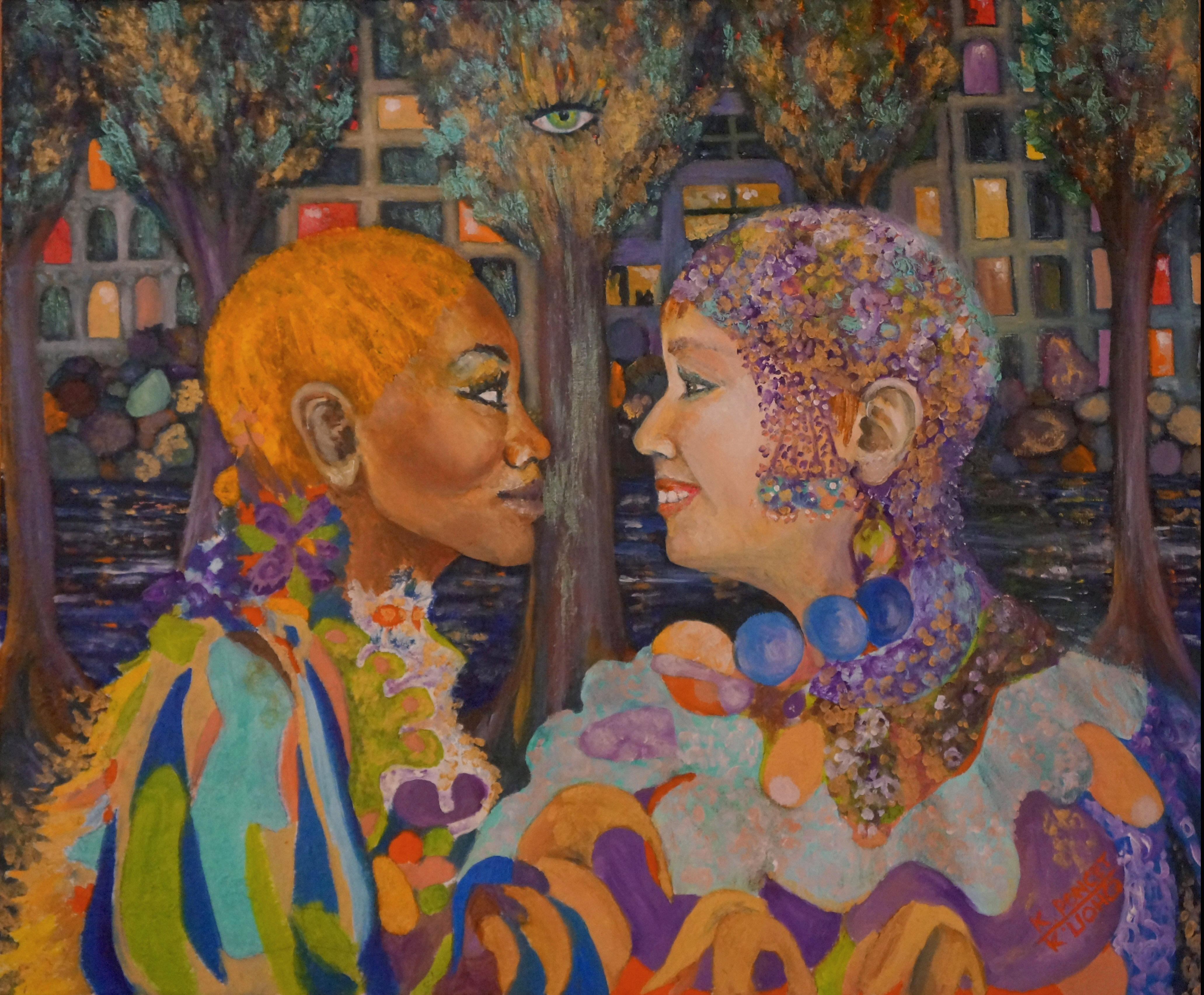 Two ladies discussing in the Central Park