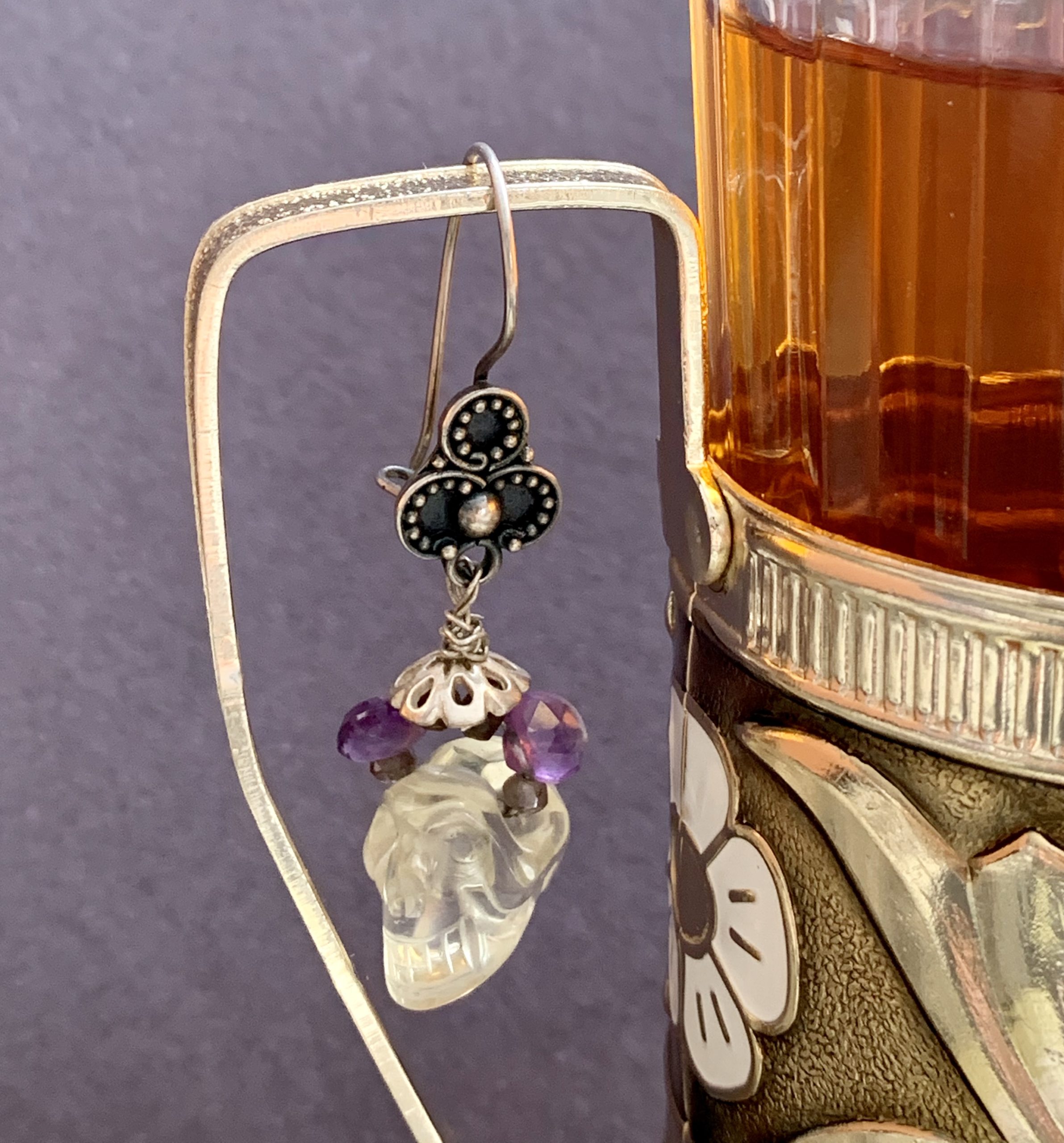 Citrine and amethyst scull earrings